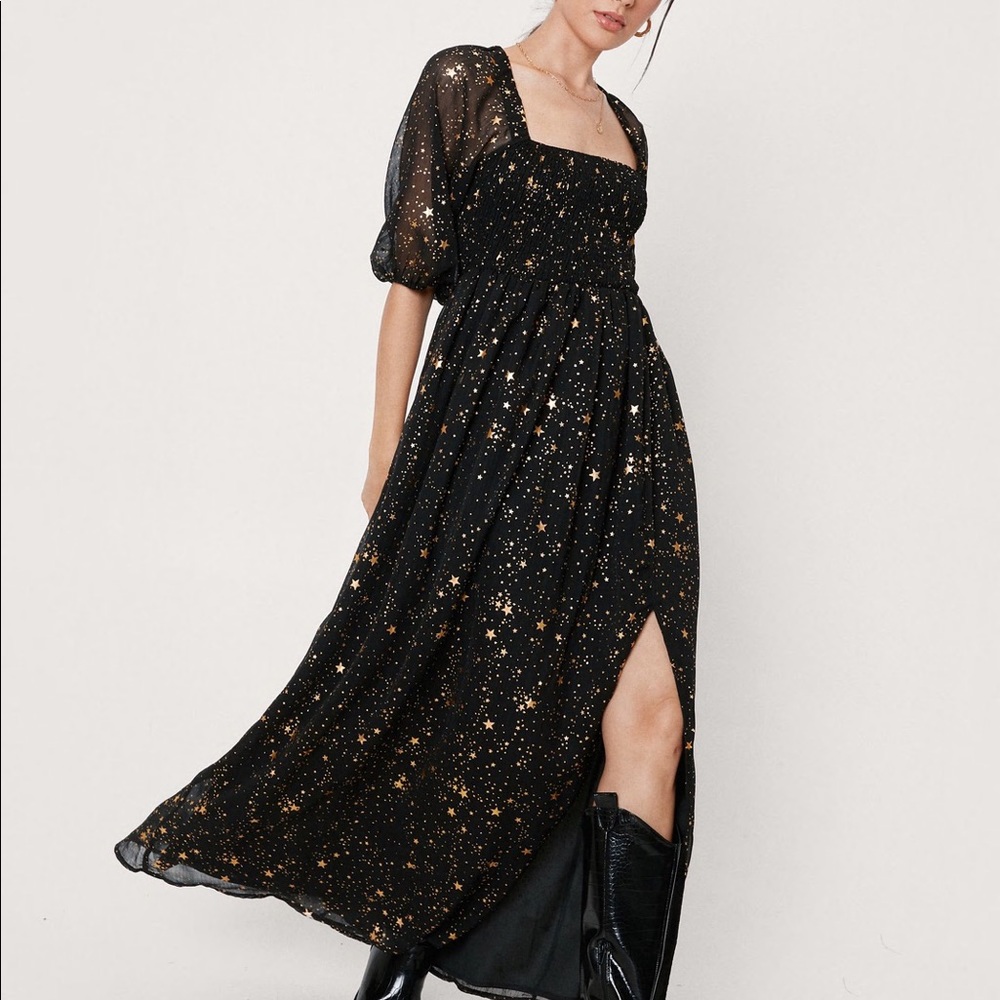 Nasty Gal Star Metallic Maxi Slit Dress